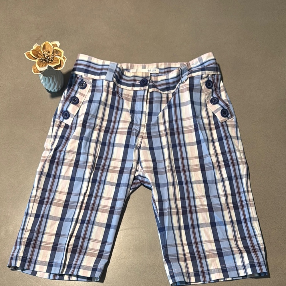 Blue and White Plaid Shorts